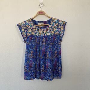 Savanna Jane Babydoll Cap‎ Sleeve Top Floral Embroidered Women's Medium